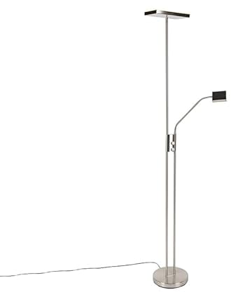 QAZQA - Moderne Stehleuchte I Stehlampe I Standleuchte I Lampe I Leuchte inkl. LED und Dimmer mit Leselampe - Uplighter Jazzy Dimmer I Dimmbar I Wohnzimmer I Deckenfluter - Stahl Quadratisch I Länglic