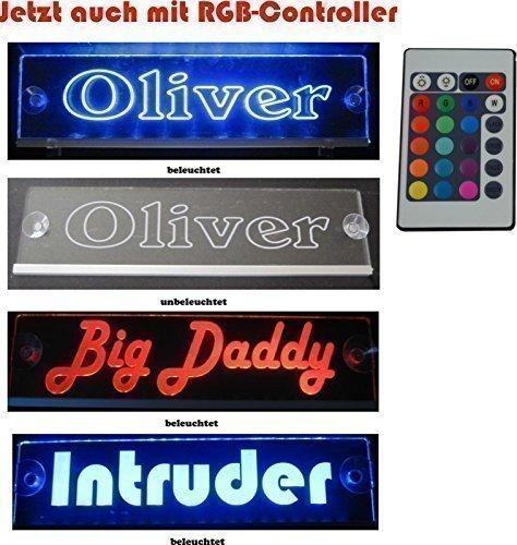 Schmalz Werbeservice Trucker LKW Namensschild Größe 30x10 cm mit RGB Controller 22 Funktionen - LED Acryl Leuchtschild 12V oder 24V - 5V USB-Anschluss