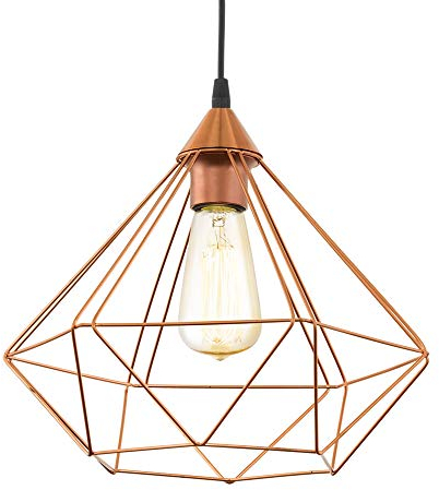 EGLO Pendelleuchte Tarbes, Vintage Pendelleuchte im Retro Look, Esszimmerlampe aus Metall in Kupfer und Schwarz, E27 Fassung, Ø 32,5 cm