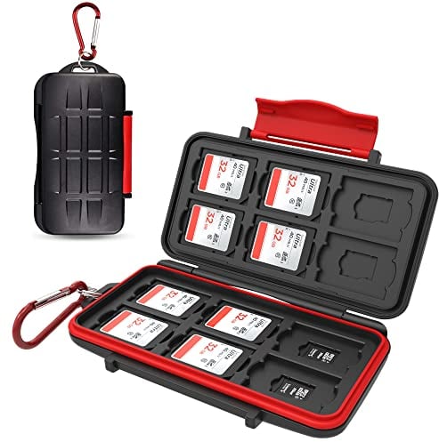 Kiorafoto 24 Ranuras Tarjetero SD Micro SD para 12 Tarjetas SD SDXC SDHC + 12 Tarjetas Micro SD SDXC SDHC, Protector Resistente a Los Golpes de Agua Funda Tarjetas SD with Carabiner