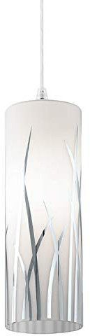 Eglo Suspension luminaire Rivato, lustre suspendu élégant en acier et verre avec décor, lampe en aspect chromé et blanc pour salon et salle à manger, douille E27