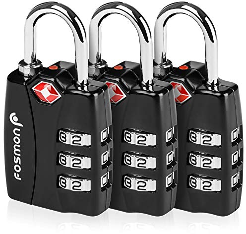 Fosmon Cadenas à Code pour Vélo, Valise, Sac de Voyage, Casier ou Sac à dos – Utile pour Sécuriser tous les Bagages – Approuver par TSA – Cadenas avec Combinaison à 3 Chiffres - Lot de 3 Noir
