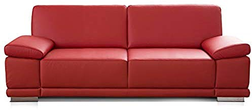 CAVADORE 2,5-Sitzer Sofa Corianne in hochwertigem Kunstleder und modernem Design / Mit verstellbaren Armlehnen / 191 x 80 x 99 / Rot