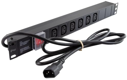 kenable PDU Power Distribution Unit 6 Way C13 Sockets with C14 Input Horizontal Rack Mount 10A 1.8m Cable Without Surge Protection
