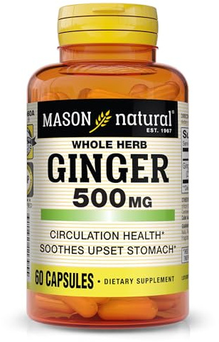 MASON NATURAL Whole Herb Ginger 500 mg, 2 Month Supply, Natural Herbal Supplement, 60 Capsules