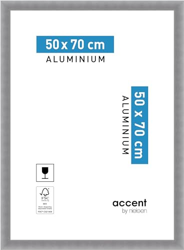 accent by nielsen Aluminium Bilderrahmen Largo, 50 x 70 cm, Silber | Aluminium Posterrahmen im Hoch- & Querformat zum Aufhängen Silber gebürstet Echtglas