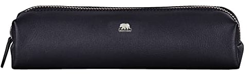 BROWN BEAR Schreibgeräte-Etui Leder Schwarz mit Reißverschluss - Echtleder Federmäppchen - Business Stifte-Etui - Schlampermäppchen BB 1403 BK