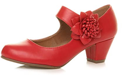 AJVANI mid Chunky Heel Mary Jane Flower Padded Comfort Shoes Size 7 40 Red