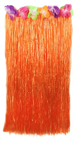 I LOVE FANCY DRESS Jupe Hawaïenne en Paille Orange de 80 cm avec des Fleurs à la Taille. Ideal pour Les fêtes de plages.
