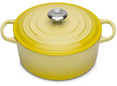 Le Creuset Signature Gusseisen-Bräter mit Deckel, Ø 24 cm, Rund, Für alle Herdarten und Induktion geeignet, Volumen: 4,2 l, 4,305 kg, Citrus, 21177244032430