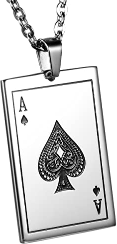 Oidea Ace of Spades Necklace for Men: Stainless Steel Good Luck Poker Card Pendant, Hip Hop Rock Jewelry Gift for Men Women, 22 Inch Chain