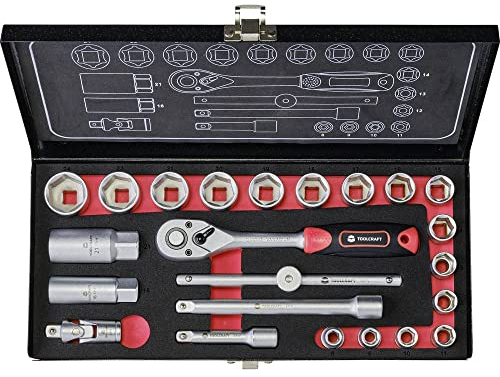 Toolcraft Steckschlüsselsatz | Knarrenkasten | Ratschenkasten | Nusskasten | Schlüsselsatz | 23-teilig | Chrom-Vanadium Stahl | | Werkzeugset