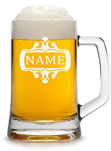 Chope à bière personnalisée avec Gravure d'un nom - chope à bière Cadeau pour idée Cadeau d'anniversaire - Cadre Motif décoré 0,5l