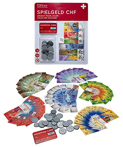 tanner DER KLEINE KAUFMANN TANNER Deco - Schweizer Spielgeldkarte CHF, aus Papier und Kunststoff, Zubehör für Kaufmannsladen, Spielgeld, 0208.9