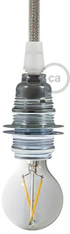 creative cables Kit Douille E14 en métal avec écrou Double Bague pour Abat-Jour - Conique, Argent