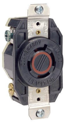 Leviton 2430 20 A, 480 V - 3PY, prise de verrouillage encastrée, qualité industrielle, mise à la terre, V-0-Max, noir