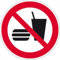 Schild Essen und Trinken verboten 20cm Ø Alu gemäß ISO 7010, P022
