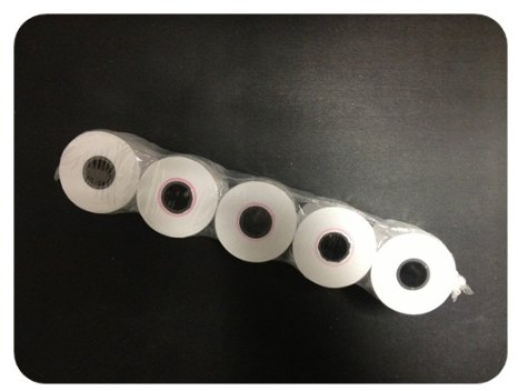 5 Thermorollen für Kassensysteme SHARP XE-A201/202/203/207/212/213/217/317, TA CMS 250/450/670, Olivetti ECR 5700/5900/6700, Olympia CM 811/812/840, weiß (Länge: 77 m - Breite: 5,7 cm - Hülsendurchmesser: 1,8 cm - Durchmesser 8,0 cm)