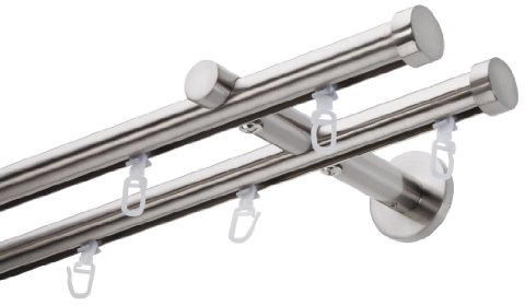 DécoProfi Gardinenstange Innenlauf 2-läufig Set Ø 20 mm Edelstahloptik (nickel gebürstet) I Länge: 360cm Aluminium für Wandmontage I Als Gardinenschiene & Vorhangstange geeignet