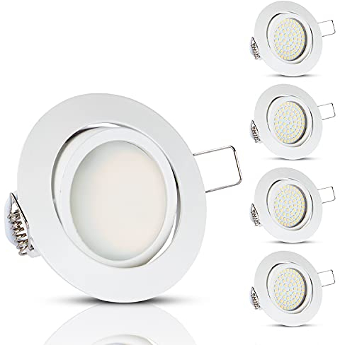 Ultra Flach LED Einbaustrahler Warmweiß 3.5W 230V Schwenkbar Einbauspots Einbauleuchten (Weiss Rund) 5er Pack…