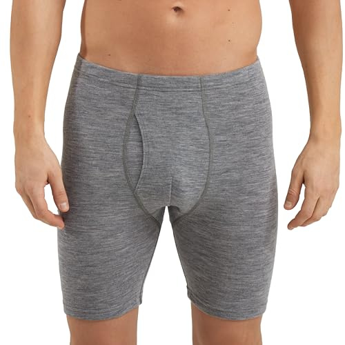 DILLING Men's Boxer Shorts with Fly - Organic Merino Wool Grey L