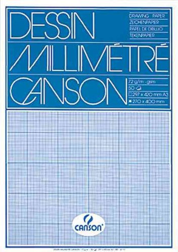 CANSON Set 5 Blöcke à 50 Blatt Millimeterpapier A4 90 g liniert blau