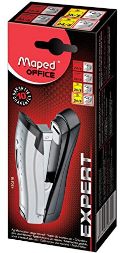 Maped - Grapadora de Oficina - Expert Half Strip - Grapadora Manual Metálica - Compatible con Grapas 24/6-8 y 26/6-8 - Profundidad de Grapado de 65 mm - Mecanismo Antibloqueo