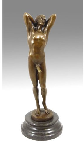 Kunst & Ambiente - Erotik Bronzeskulptur - Männerakt mit aufrechtem Phallus - signiert von M. Nick - Penis Bronzefigur - Gay Skulptur - Nackter Mann