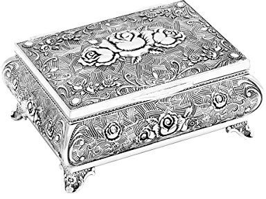 Brillibrum Design Schmuckschatulle Rose versilbert Schmuckkästchen Barock mit Rosen Motiv Schatulle Silber aus Metall kleine Schatulle