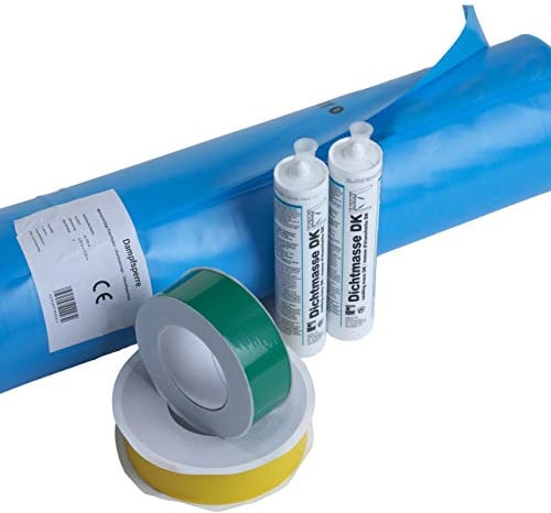 bauFIT Dampfsperrsystem 5-teilig 50 m², Dampfsperrfolie 4 m x 12,5 m mit 2 Klebebändern 60 mm und 2 Klebedichtmassen für Dach innen
