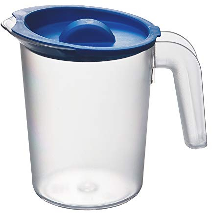 Roltex Small 500ml Plastic Frosted Clear Jug and Blue Lid Reusable Virtually Unbreakable Fridge Bath Jug