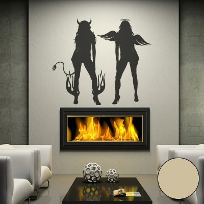 Klebesüchtig Wandtattoo Wohnzimmer Sexy Engel & Teufel 106cm x 92cm beige - Türaufkleber Flur - Wandsticker Kinderzimmer Jungen - Aufkleber für Flur, Küche, Bad - Dekoration Wohnung - Sticker