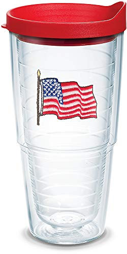 Tervis Gobelet isotherme avec emblème et couvercle rouge, 710 ml, motif drapeau américain, transparent