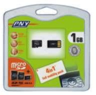 PNY Micro Secure Digital (SD) Memory Card 1 GB 4-in-1 Mobility Pack with SD and Mini SD Adapter & Mini USB Reader)