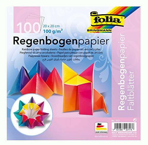folia 717 - Faltblätter aus Regenbogenpapier, ca. 20 x 20 cm, 100 g/qm, 100 Blatt, farbig sortiert - ideal für Faltfiguren und andere kreative Bastelideen