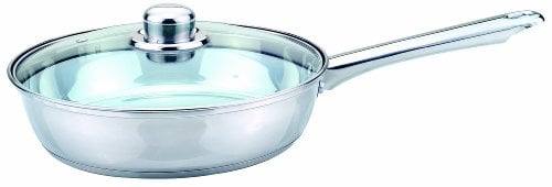 Sabichi 24cm Frying Pan - Stainless Steel - Easy to Clean - Compatible with All Heat Sources - Glass Lid - Tapered Shape - Dishwasher Safe - Improved Heat Retention & Distribution