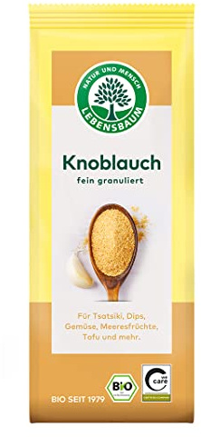 Lebensbaum Knoblauch, Bio-Knoblauchgranulat für Dips, Gemüse, Meeresfrüchte & Tofu, mild-süßer Genuss, fein granuliert, 70 g