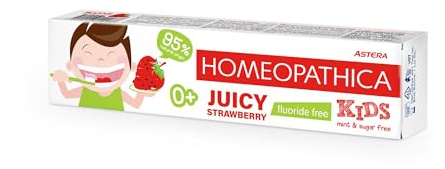 ASTERA Homeopathica KIDS 0+ Zahnpasta, mit Aroma von süßer und saftiger, Erdbeere, 50 ml