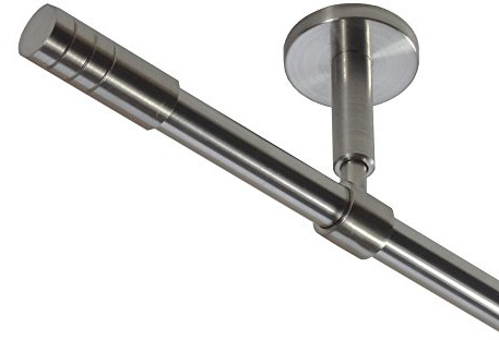 BASIT Gardinenstange Edelstahllook 16mm 1-läufig Decke Wand 200cm lang D11 | Gardinenstangenset einläufig Deckenmontage & Wandmontage Metall Vorhangstange 120-600cm wählbar Kappe Zylinder E28