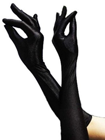 HAAC Handschuhe lang glänzend Farbe schwarz für Halloween Fasching Karneval Party