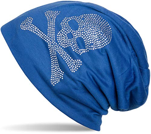 styleBREAKER Klassische Beanie Mütze mit Totenkopf Strass Applikation, Unisex 04024034, Farbe:Royalblau, Materialart:leicht