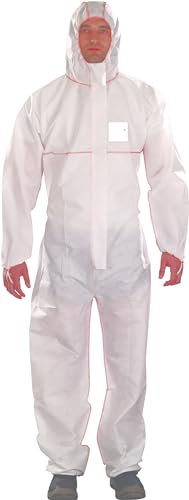 Ansell AlphaTec 1500 PLUS Modell 111, Einweg Overall mit Kapuze, Chemikalienschutz Typ 5, wasserabweisend, schwer entflammbar, Industrie Schutzkleidung, für Männer und Frauen, weiß, Größe M (1 Stk)