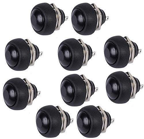 Mintice 10 Pezzi 12mm Veicoli Auto Nero Rotonda Interruttore a Levetta Momentaneo Interruttore Pulsante Bottone 2pin Impermeabile