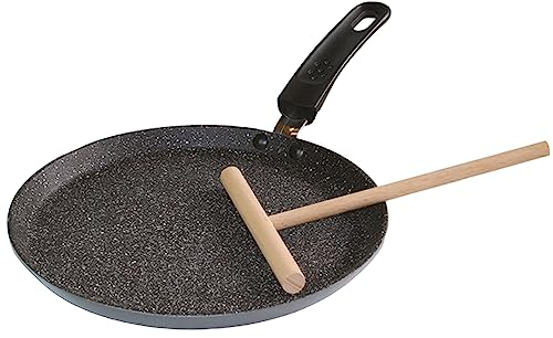 STONELINE Poêle à Crêpe 25 cm, avec Répartisseur de Pâte, adaptée à l'Induction, Poêle en Aluminium Die-Cast, Revêtement Antiadhésif avec de vraies particules de pierre, noir