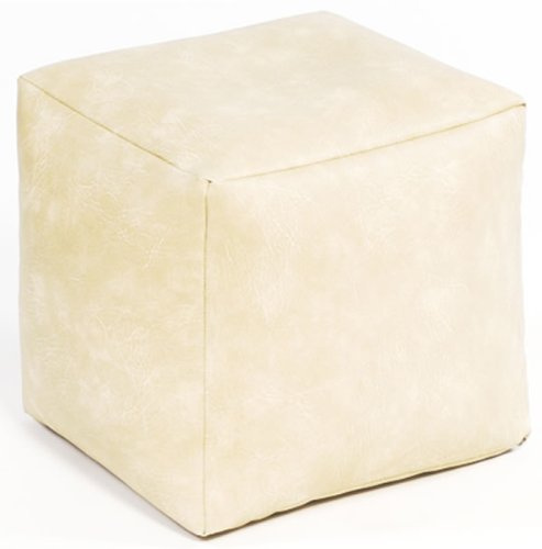 Beautiful Beanbags - Stylish Faux Leather Cube Footstool Pouffe - Cream