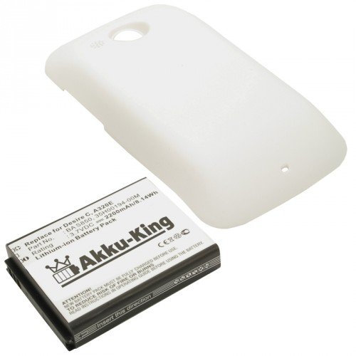 Akku-King Power-Akku kompatibel mit HTC BA-S850, BL01100, 35H00194-00M Li-Ion 2200mAh inkl. Akkudeckel weiß - für Desire C, A320, A320E