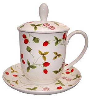 TeaLogic Teetasse mit Teesieb u Deckel Mirella Erdbeere 0,38L weiß rot Porzellan