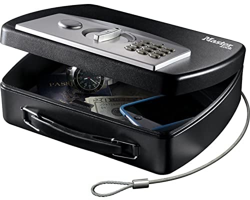 Master Lock P008EML Compact Portable Safe (Combination with Cable), Black/Grey