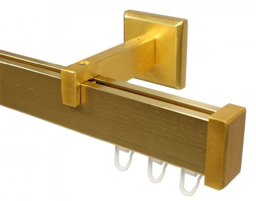 Design Innenlauf Gardinenstange eckig aus Aluminium in Messing Optik, kurzer Wandabstand 200 cm