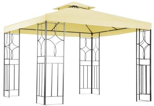 CHARLES BENTLEY 3Mx3M Steel Art Outdoor Gazebo Luxury Metal Frame Marquee Cream, For Garden Parties, BBQs, Showerproof, Metal Frame, Double Top Roof, Decorative Panels, Easy Assembly (300x400x260cm)